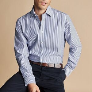 Charles Tyrwhitt Non-Iron Royal Oxford Blue Butcher Stripe ShrtXtraSlim 17 Nwt